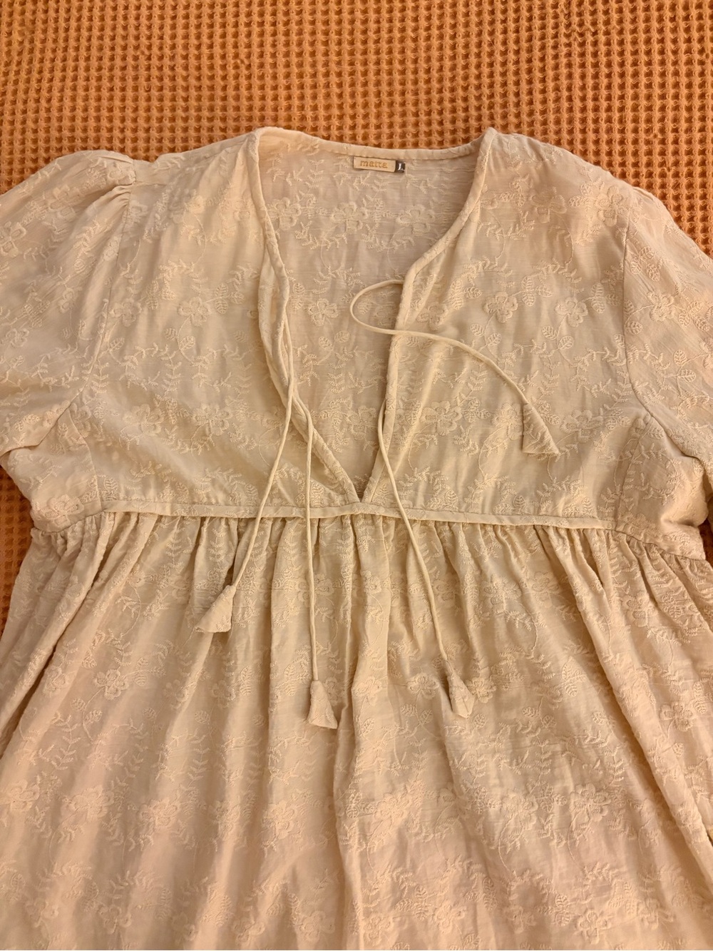 Matta Cream Lace-Embroidered Tie-Front Peasant Top